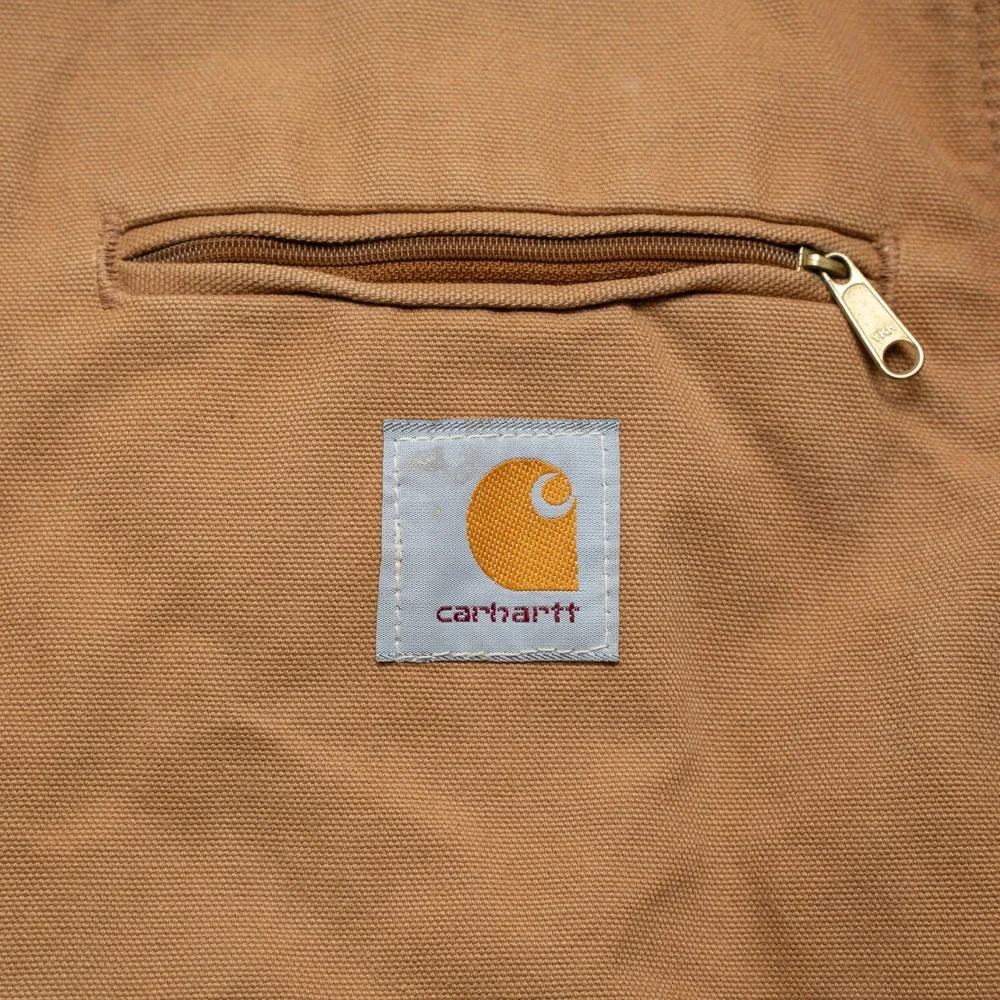 Vtg Carhartt Brown Detroit Blanket Lined Jacket J97 Size Small Corduroy Collar